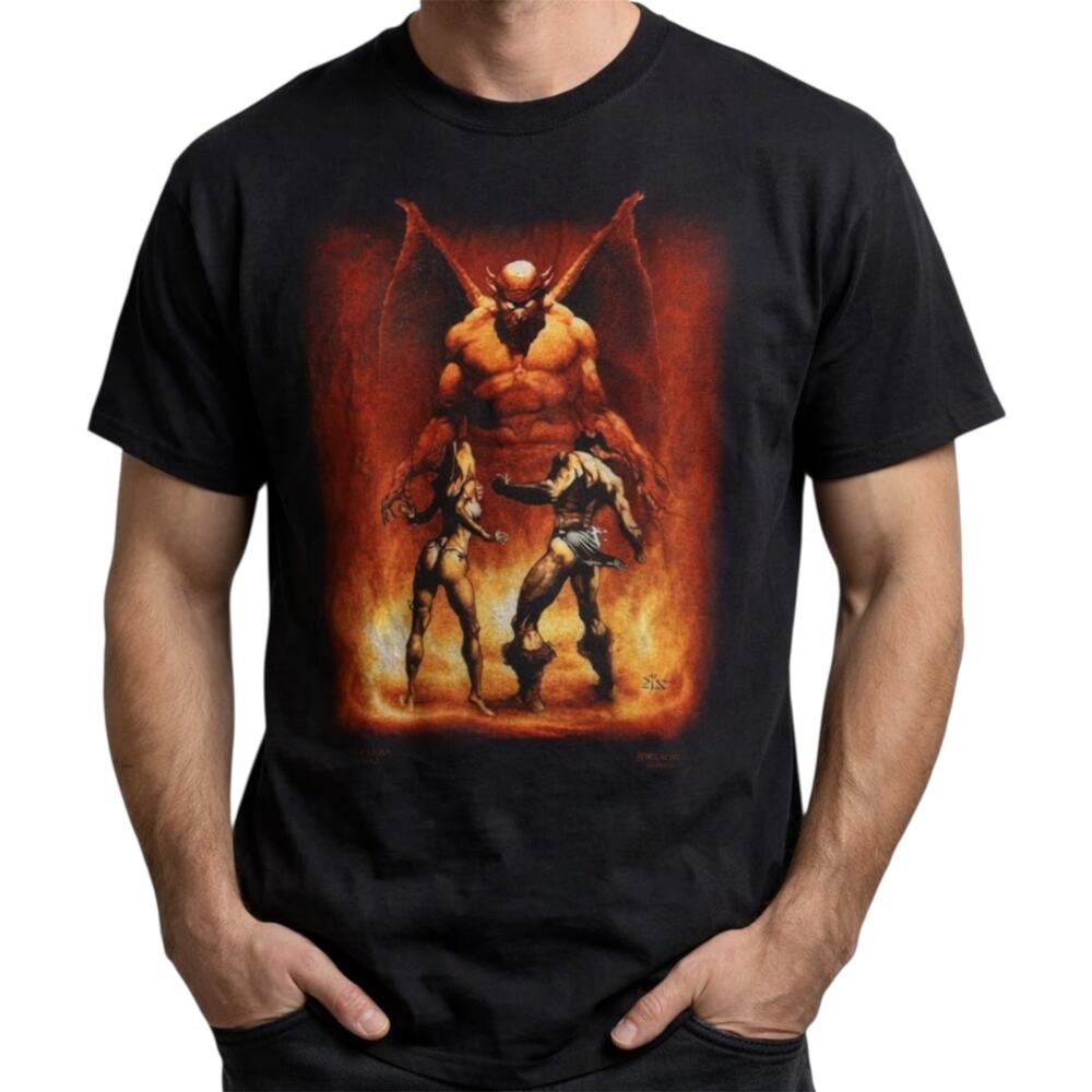 Vintage Boris Vallejo Demon Slayer Casual T Shirt Graphic Print Cotton Black L